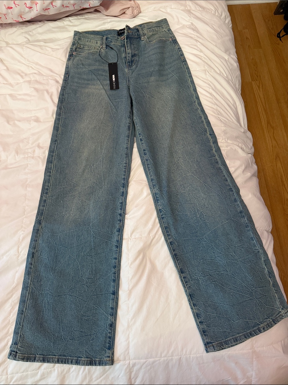 Fashion Nova Light Blue High-Rise Wide Leg Jeans